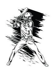 Fototapeta premium tattoo and t-shirt design black and white hand drawn skeleton baseball athlete premium vector