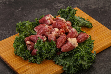 Raw chicken hearts for cooking