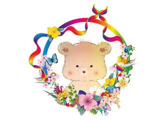 Naklejka premium bunter niedlicher Bären Patch mit Blumen