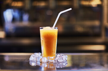 Orange juice in glass.
