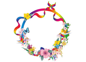 farbenfroher kreisrunder floraler Regenbogen Rahmen