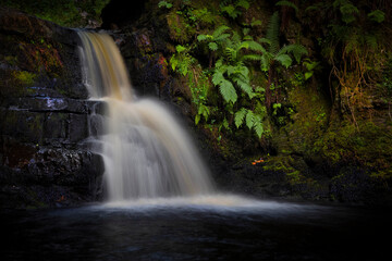 Fototapeta premium An often overlooked waterfall near the famous Henrhyd Falls in Coelbren, a village inbetween Abercrave and Glynneath in South Wales, UK.