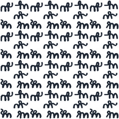 Abstract seamless pattern of hand drawn twisted lines silhouette elephants.  Repeating grunge texture for textile.