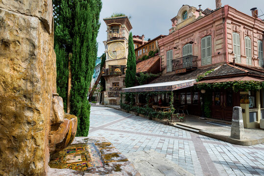 Clock Tower of the Gabriadze puppet theatre, Tbilisi, Georgia, Caucasus, Middle East, Asia