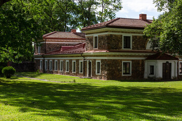 Rokiskis manor and park in sunny summer day