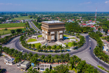 Aerial view of  Arc de Triomphe Simpang Lima Gumul Kediri Indonesia
