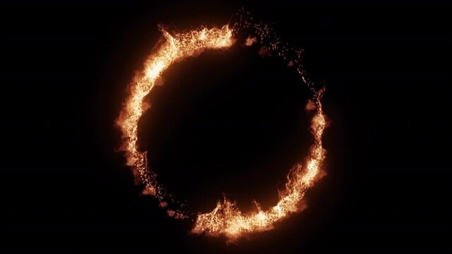 HOT OFFER. Burning abstract seamless loop circle animated frame on transparent background (Alpha Channel). Dynamic fire rounded line border animation. Text box outline. Design element. Layout template