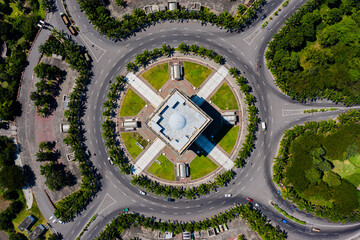 Aerial view of  Arc de Triomphe Simpang Lima Gumul Kediri Indonesia