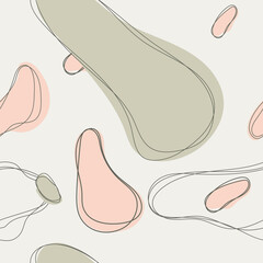 Vector illustration isolated seamless pattern background. Doodle objects, hand drawn lines, pastel colorl.