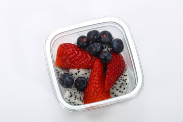 Sliced fruit mix in the box