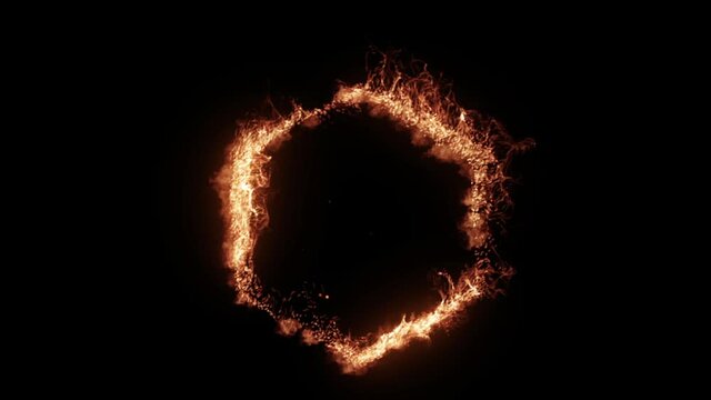 HOT OFFER. Burning abstract seamless looped hexagon animated frame on black background. Dynamic geometric line border animation. Text box in square. Honeycomb design element. Empty frame with 3d fire 