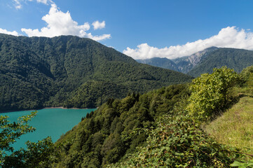 Naklejka na ściany i meble Caucasus Mountains and Jari water reservoir, Svaneti region, Georgia, Caucasus, Middle East, Asia