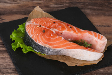 Raw salmon steak - ready for grill
