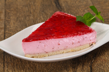 Soft Raspberry cheesecake served mint