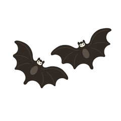 Cute bat with charming face. Abstract halloween animal silhouette. Isolated character design. Vector illustration on white background for stickers, invites, banner.