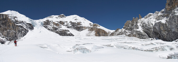Panorama of glacier with crevices, Himalaya, Nepal