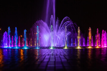 Warsaw city center is illuminated at night by artificial lighting