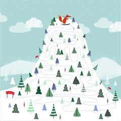 Educational game for children. A fun maze for young children. Cartoon vector illustration.