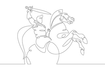 knight with a sword in hand riding a horse © derplan13