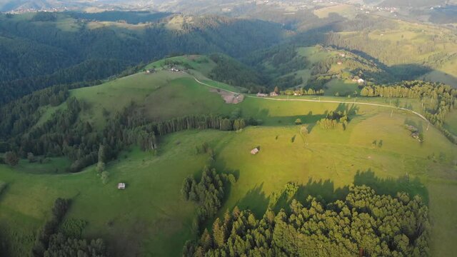 Sunrise over the green hills of Transylvania