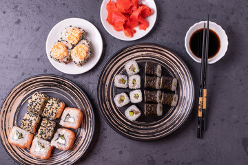 traditional asian rice rolls top view shot