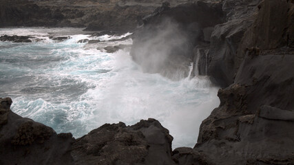 Gran Canaria, north coast, powerful ocean waves brought by winter wind storm
