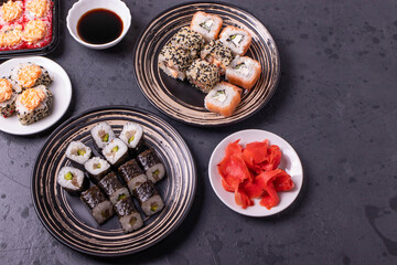 traditional asian rice rolls top view shot