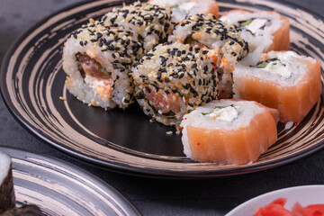 traditional asian rice rolls top view shot