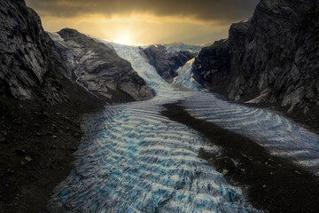 Spectacular sunset at Austerdalsbreen in Norway