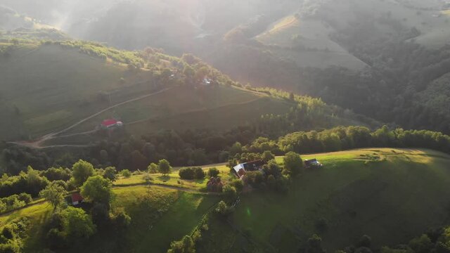 Sunrise over the green hills of Transylvania