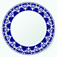 Round frame of vector ornamental elements with motifs of Kazakh, Kyrgyz, Tatar, Yakut. Asian decor for borders, textile, plate, tile, and print design. Workpiece for your design. Oriental Pattern