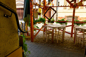 Empty outside traditional tavern restaurant