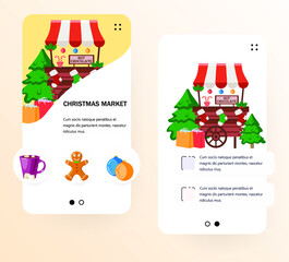 Vector web site onboarding screens template. Christmas market. Menu banners for website and mobile app development.