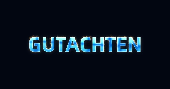 Das Wort Gutachten. Intro Logo elektrisch (Blitze). Text blau. Opener Animation 4K