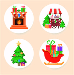 Vector web site onboarding screens template. Set of christmas icons. Menu banners for website and mobile app development.