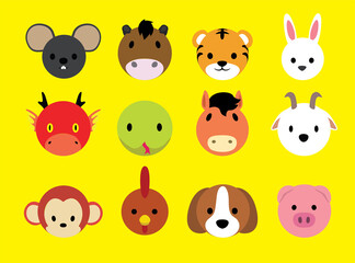 Animal Head Zodiac Set Cartoon Ball Vector Illustration
