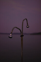 old beach shower at sunrise