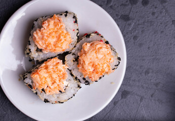 traditional asian rice rolls top view shot