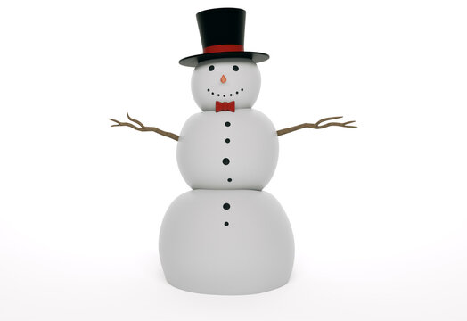 3D Render : the portrait of snowman with white background