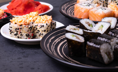 traditional asian rice rolls top view shot