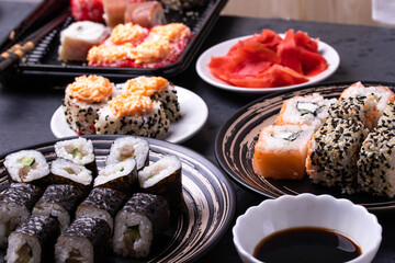 traditional asian rice rolls top view shot