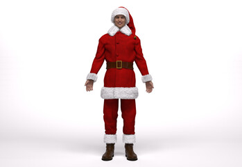3D Render : the portrait of Santa Claus Character standing with white background