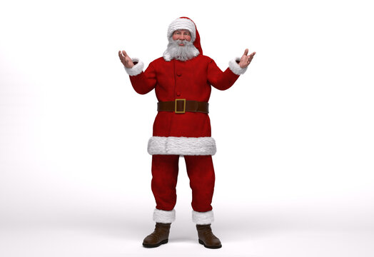 3D Render : the portrait of Santa Claus Character standing with white background