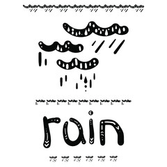 Isolated symbol. Rain.Vector illustration isolated on white background. Separator for text. Hand-drawn 