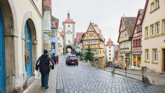 Time-lapse of Rothenburg ob der Tauber with Historic town, Germany