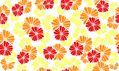 Floral print. Bright red, yellow, orange colors. Seamless pattern for packaging, wallpaper, textiles.