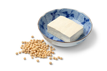 Piece of fresh silk tofu in a Japanese bowl