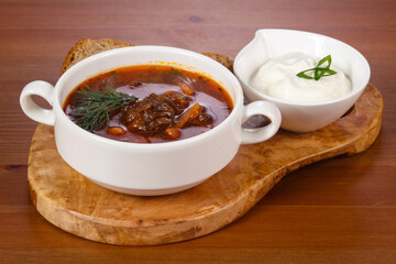 Traditional Russian borsch with meat