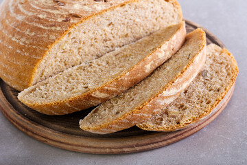 Whole meal homemade seed bread, sliced