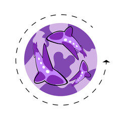 Logo, sticker for airlines. Flying airplanes and planet Earth displays the resumption of the possibility of flights. Concept of end Covid-19 pandemic. Stock vector illustration on white background.